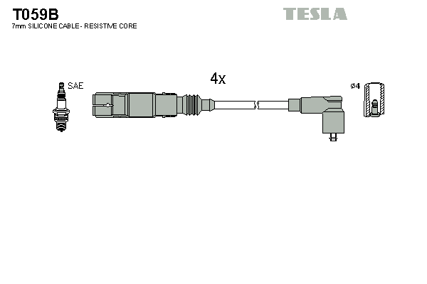 Кабель запалювання к-кт TESLA VAG 1,6 96-05 AKL/APF/AEH/ARM, Skoda Octavia 2,0 AZH/AQY