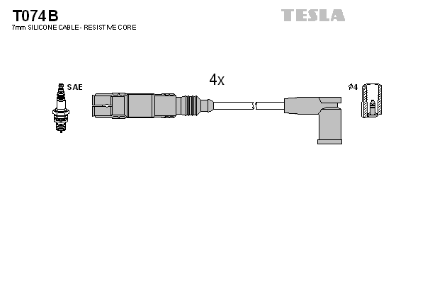 Кабель запалювання к-кт TESLA Аналог TES T578C Seat,VW Caddy,Lupo,Polo 95- 1,0 T074B - зображення 1