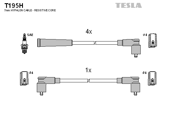Кабель запалювання к-кт TESLA Skoda Felicia 94-01 1,3i 135B (SPI),136B (SPI) T195H - зображення 1