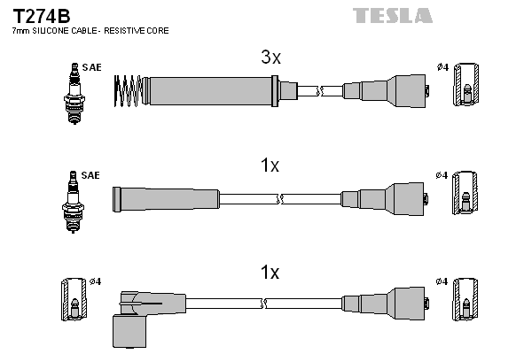 Кабель зажигания к-кт TESLA Opel Astra, Kadet 86-98 1,8
