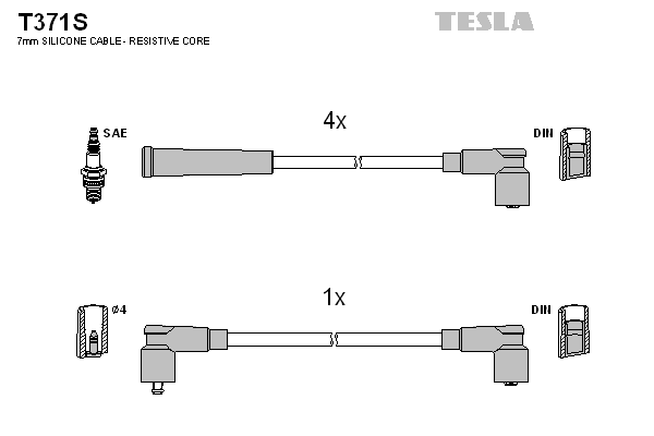 Кабель запалювання к-кт TESLA Skoda 135 Favorit,Forman 1.3i,1.3i monomotronic 01.93 - 09.94 T371S - зображення 1