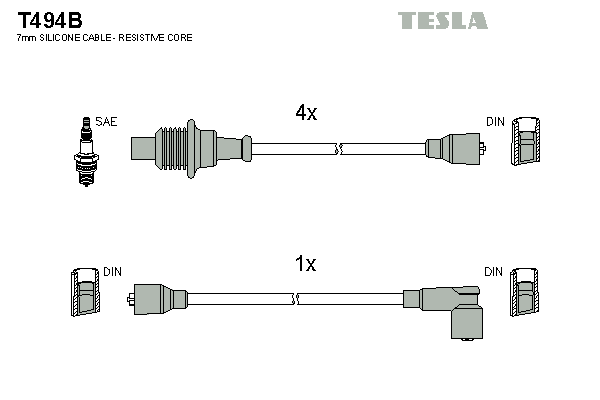 Кабель запалювання к-кт TESLA Peugeot 205,305,309,405 82-94 1,6 T494B - зображення 1