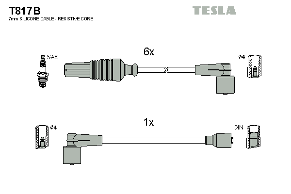 Кабель запалювання к-кт TESLA Citroen,Peugeot 605 89-00 3,0 T817B - зображення 1