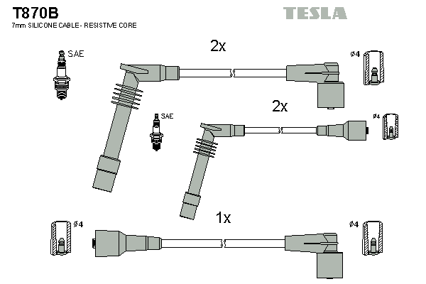 Кабель запалювання к-кт TESLA Opel Calibra,Vectra 88-00 1,6 T870B - зображення 1