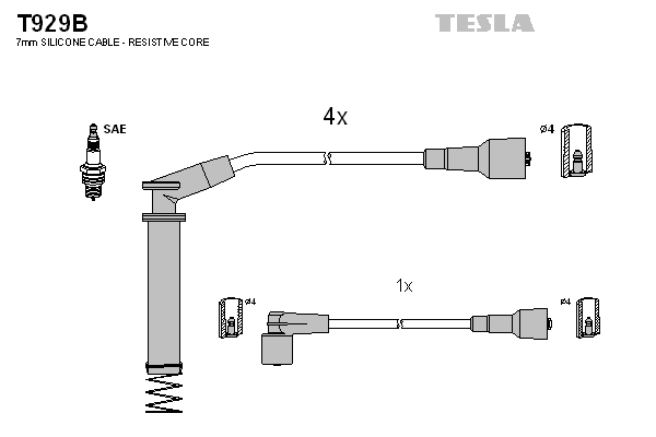 Кабель запалювання к-кт TESLA Opel Calibra, Vectra 88-95 1,8 T929B - зображення 1
