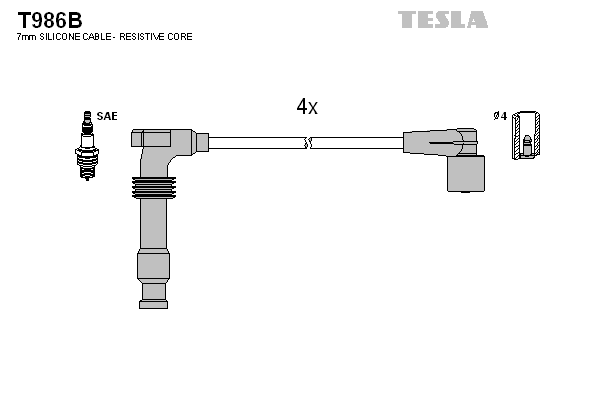 Кабель запалювання к-кт TESLA Chevrolet Evanda,Lacetti,Nubira,Tacuma 1,8 T986B - зображення 1