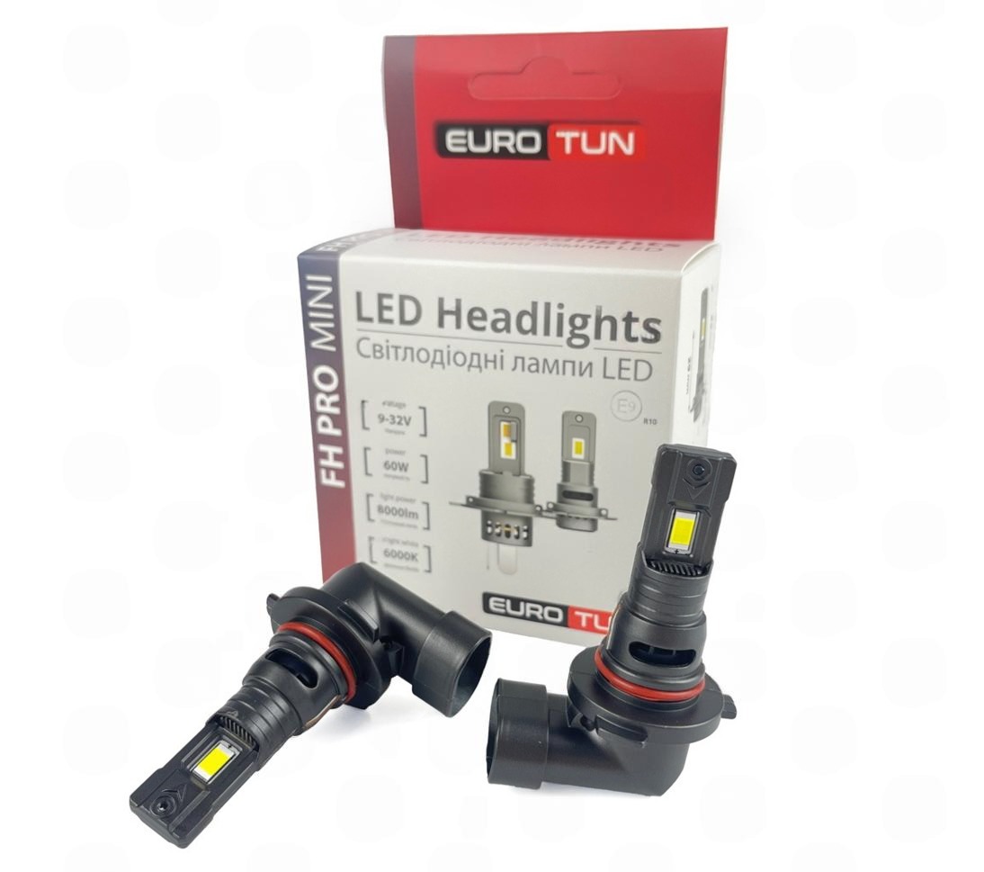 лампа LED HB3 12V-24V  60W EUROTUN FH PRO 8000L 6000K радиатор ET-FH PRO-9005 - зображення 1