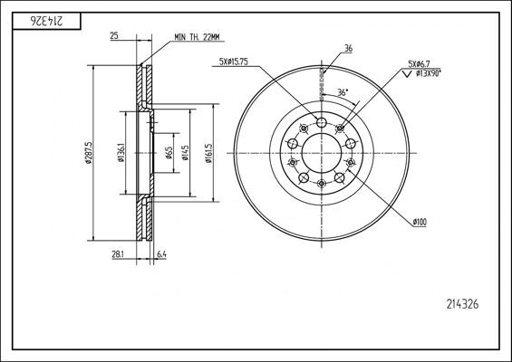 диск тормозной пер. VW Caddy III,IV/Golf, Touran  (287.8x25mm)  (HART)