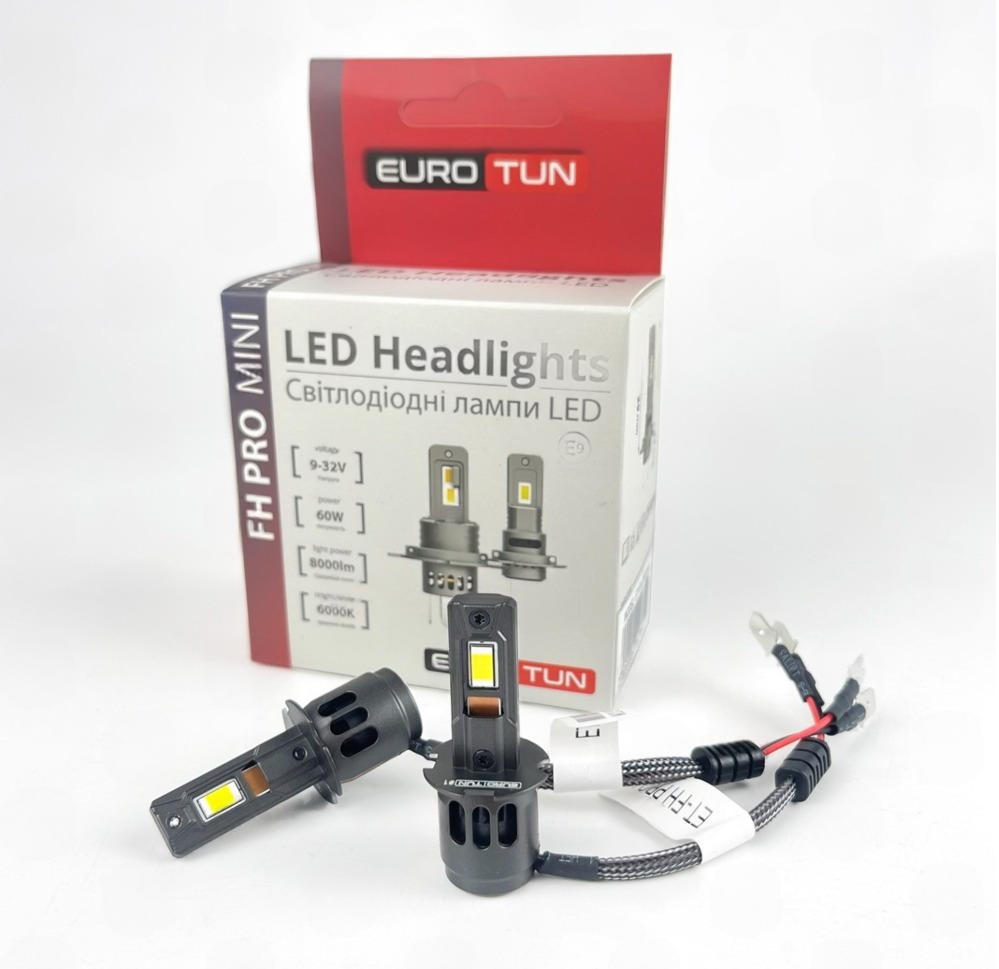 лампа LED H3 12V-24V  60W EUROTUN FH PRO 8000L 6000K радиатор ET-FH PRO-H3 - зображення 1