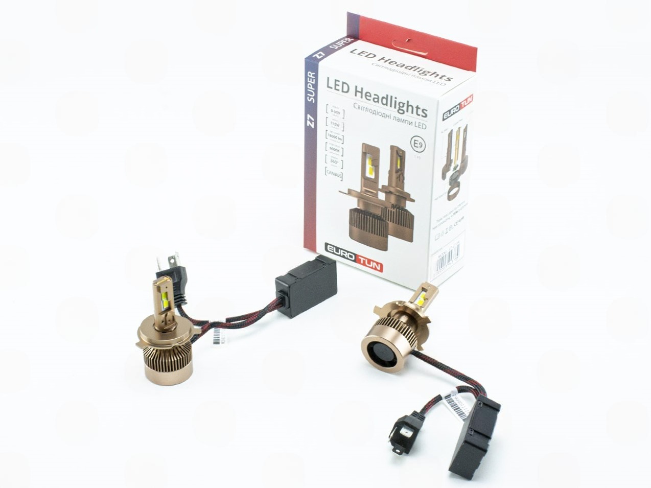 лампа LED H4 12V-24V 110W EUROTUN Z7 18000L 6500К CAN BUS радіатор з вентилятом. ET-Z7-H4 - зображення 1