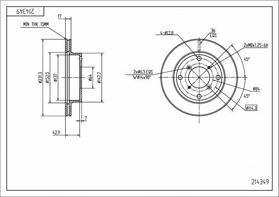 диск тормозной пер. Suzuki Swift, Alto, Subaru Justy II 89-> (d231x17mm)  (HART) 214 349 - зображення 1