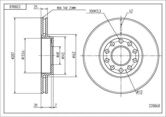 диск тормозной пер. VW Passat (96-08), Skoda Superb, (288mmx25mm) (HART) 228 868 - зображення 1