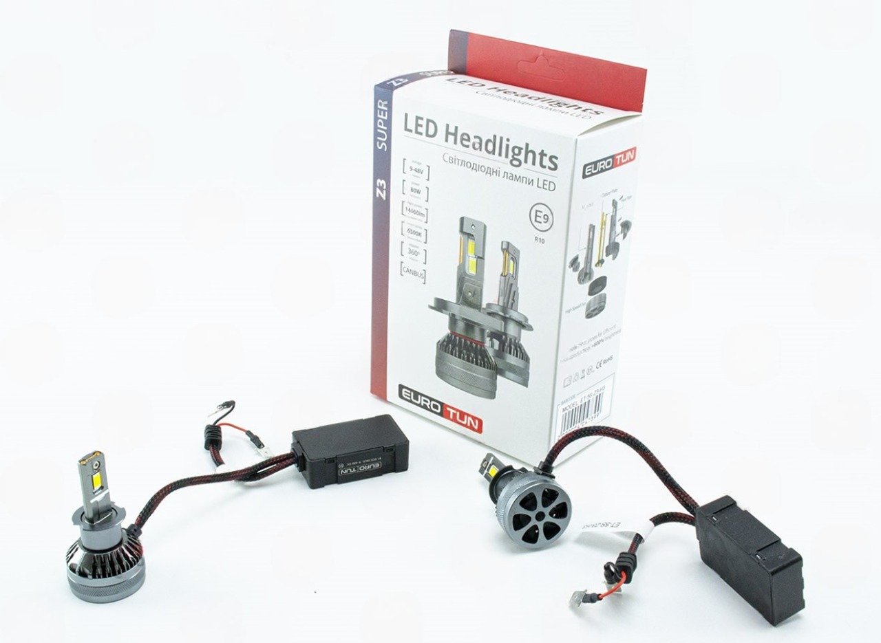 лампа LED H3 12V-24V  80W EUROTUN Z3 14000L 6500K CAN BUS радиатор с вентилят. ET-Z3-H3 - зображення 1