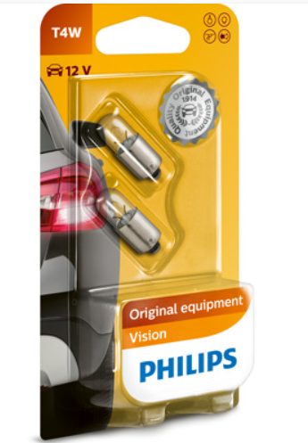 лампа A 12V T4W BA9s PHILIPS ((пара)