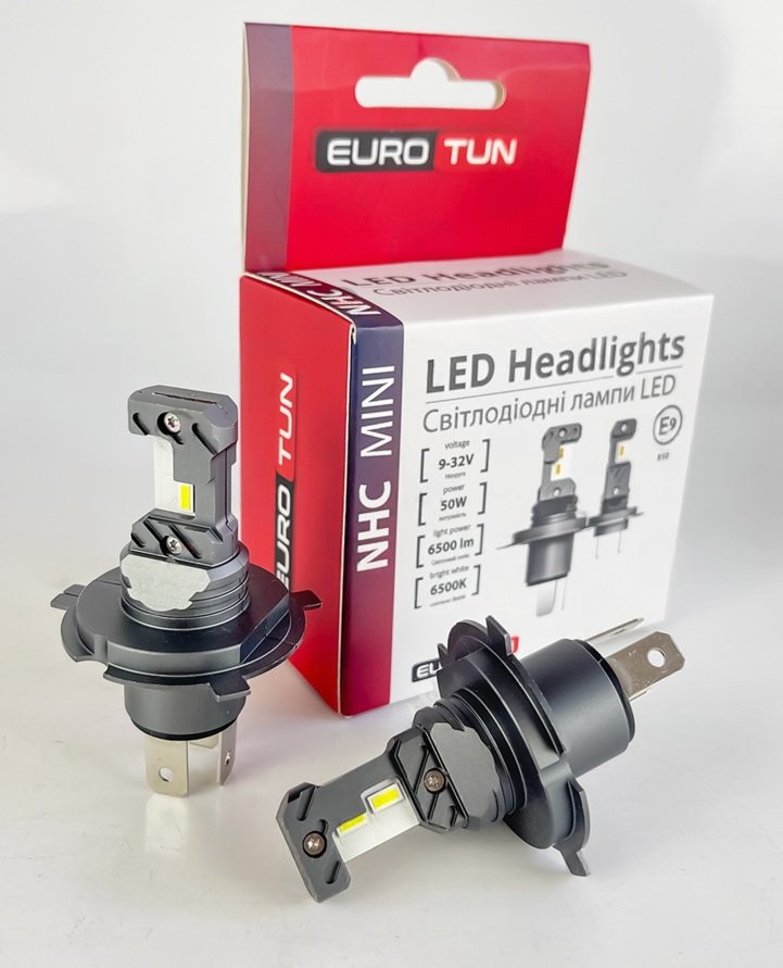 лампа LED H4 12V-24V 50W EUROTUN NHСE 6500L 6500К радіатор ET-NHСE-H4 - зображення 1
