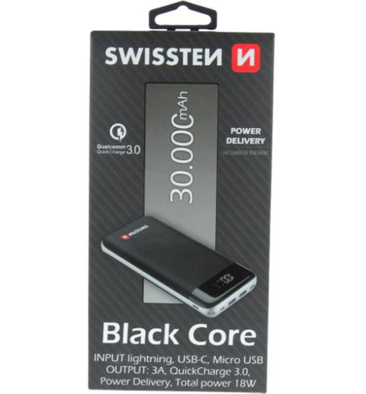 Зовнішній акумулятор SWISSTEN BLACK CORE POWER BANK 30000 mAh