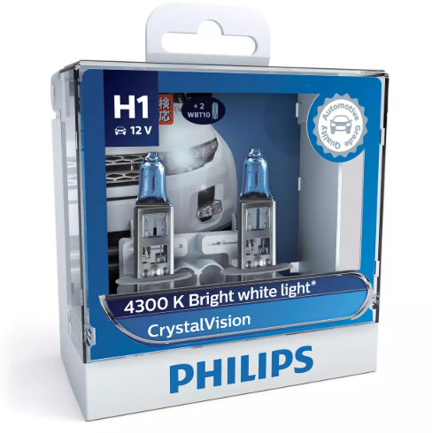 лампа  H1 12V 55 W PHILIPS Cristal Vision 4300К (2шт) 12258CVSM - зображення 1