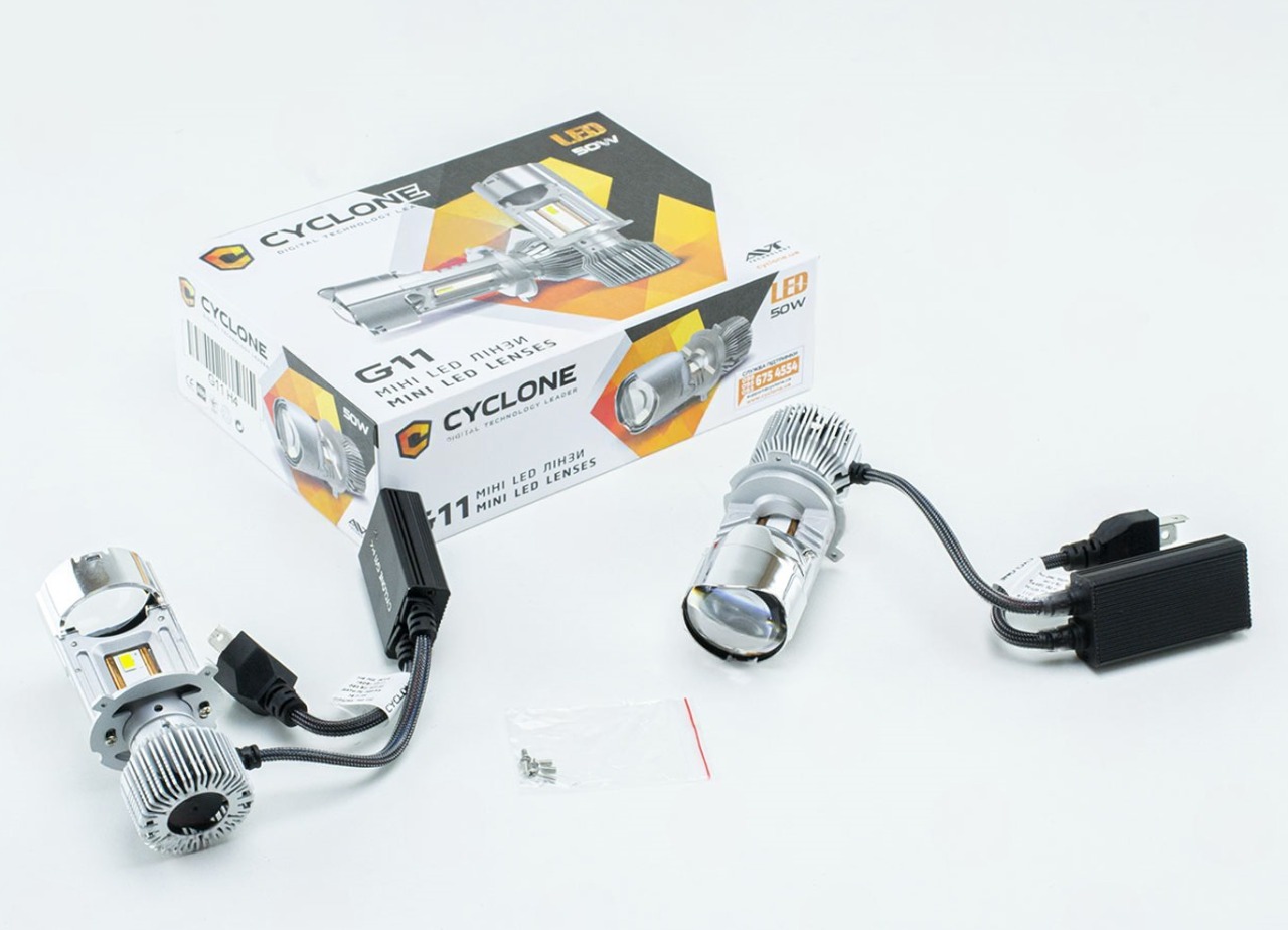 лампа LED з лінзою H4 12V-24V 50W G11 6000K 11000L радіатор із вентилят. G11 LED H4 35W - зображення 1