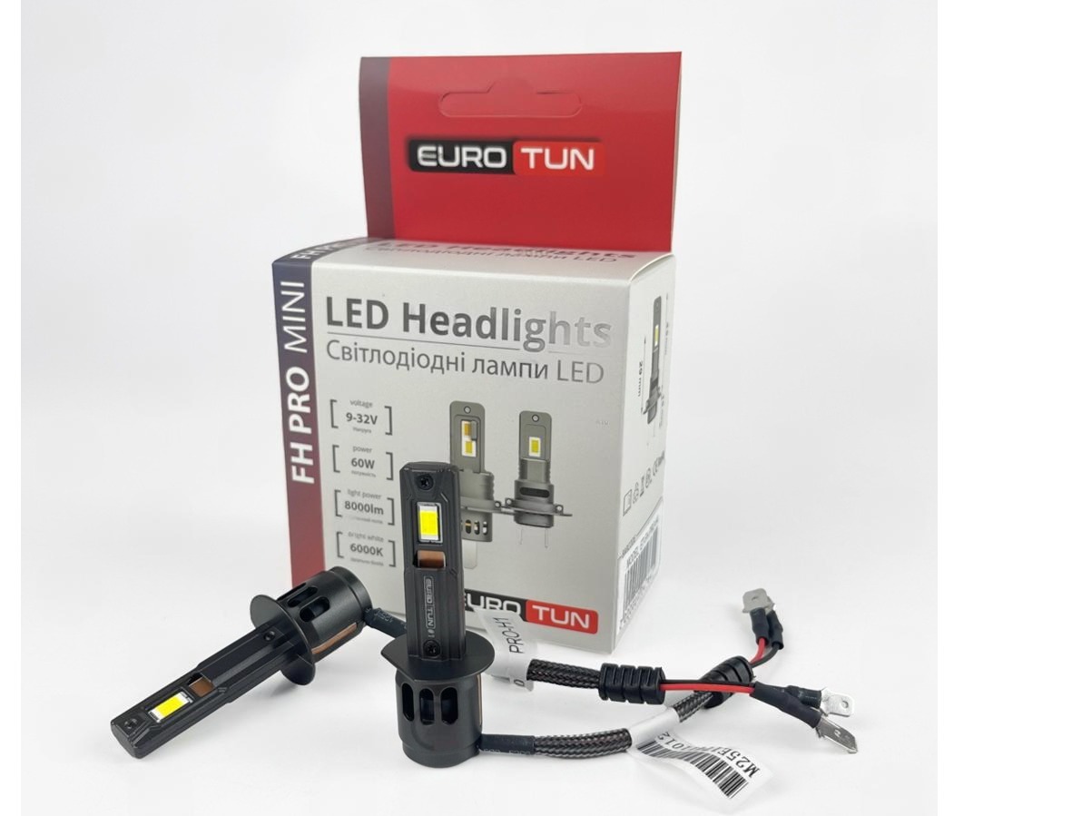 лампа LED H1 12V-24V  60W EUROTUN FH PRO 8000L 6000K радиатор ET-FH PRO-H1 - зображення 1