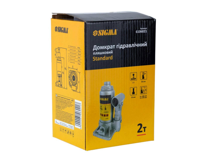 домкрат гидравл.  2Т  148-278мм  (коробка) Sigma 6106021 - зображення 2