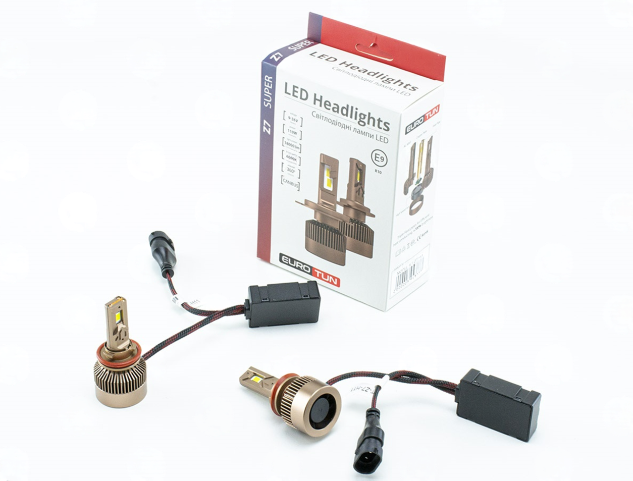 лампа LED H8/H9/H11/H16 12V-24V 110W EUROTUN Z7 18000L 6500K CAN BUS радиатор с вентилят. ET-Z7-H11 - зображення 1