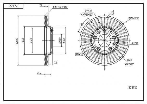 диск тормозной пер. Mazda 6 GG, GY 02-> (d283x25mm)  (HART)