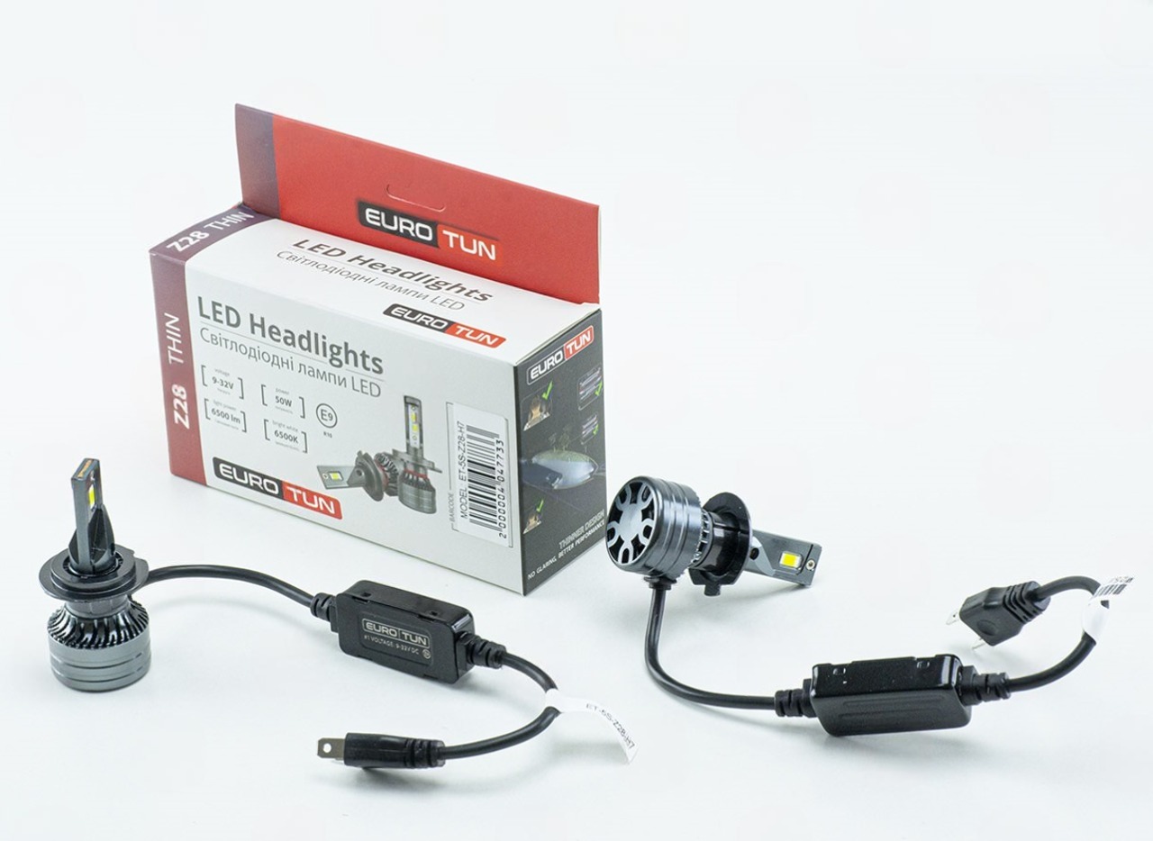 лампа LED H7 12V-24V 50W EUROTUN Z28 6500L 6500K CAN BUS радіатор із вентилят. ET-Z28-H7 - зображення 1