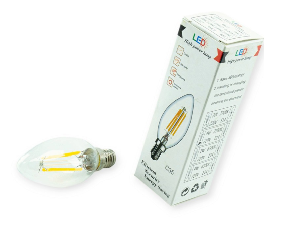 лампа светодиодная 220V E27  6W C35 3000K Filament теплый белый