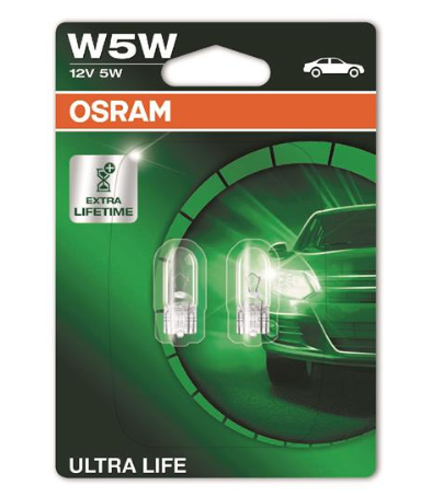 лампа БЦ 12V 5W W2.1х9.5d OSRAM Ultra life (пара) 2825ULT-02B - зображення 1